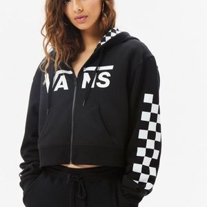 Vans-Cropped Zip Up, Checker Board Hoodie!